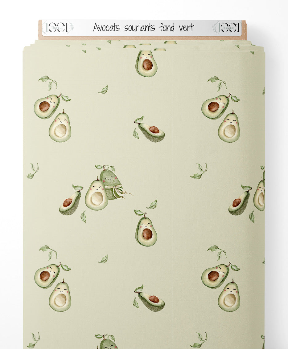 Tissu - Avocats souriants sur fond vert