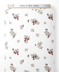 Tissu - Cerises et fleurs colorées