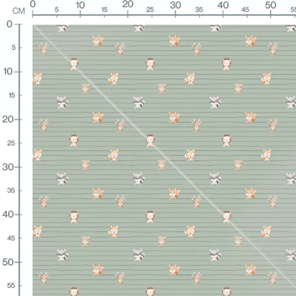 Tissu - Animaux mignons sur rayures vertes