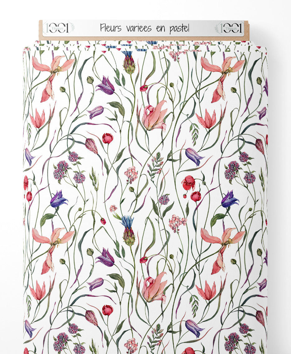 Tissu - Fleurs variées en pastel