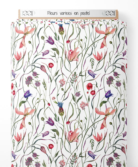 Tissu - Fleurs variées en pastel