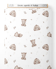 Tissu - Oursons aquarelle et feuillage