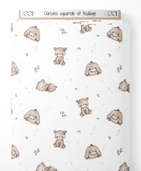 Tissu - Oursons aquarelle et feuillage