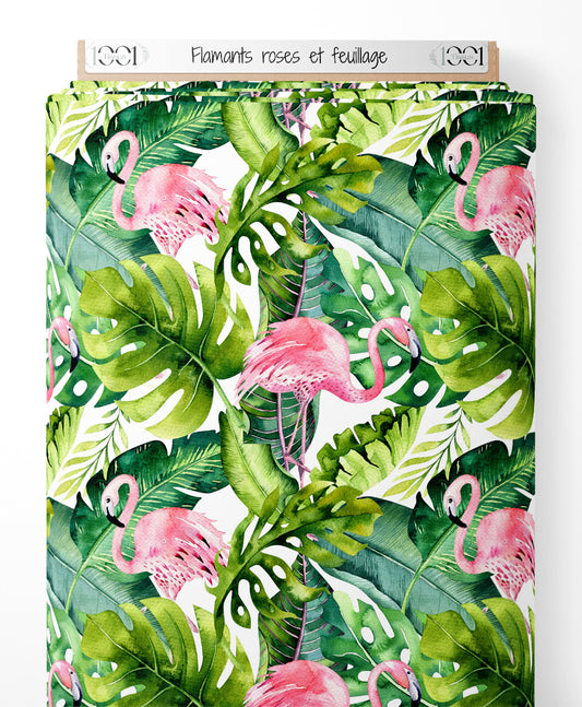 Tissu - Flamants roses et feuillage