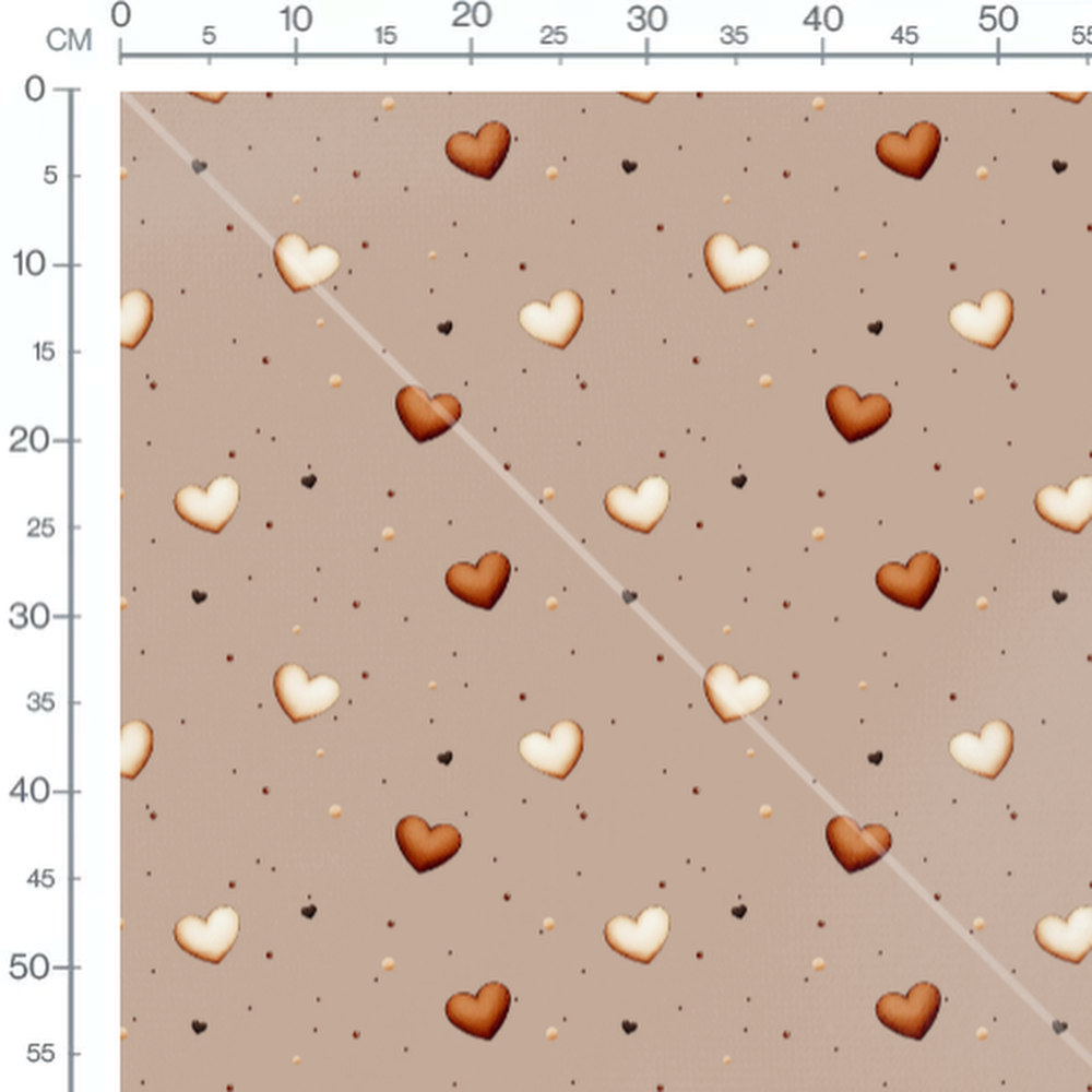 Tissu - Cœurs dégradés sur fond beige