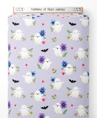 Tissu - Fantômes et fleurs colorées