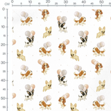 Tissu - Chiots et ballons sur fond blanc