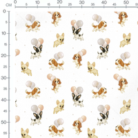Tissu - Chiots et ballons sur fond blanc