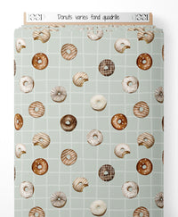 Tissu - Donuts variés sur fond quadrillé