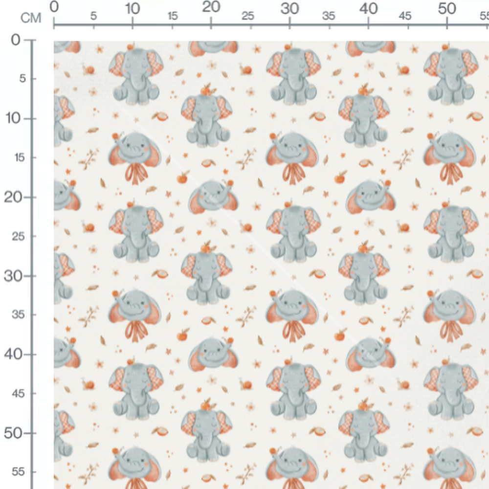 Tissu - Éléphants gris et escargots