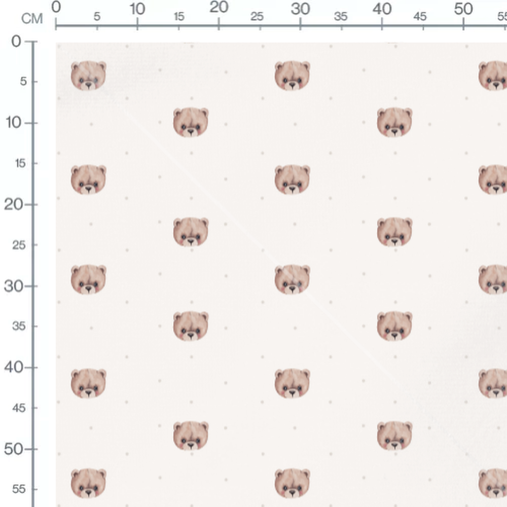 Tissu - Têtes d'oursons sur fond blanc