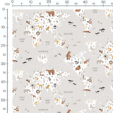 Tissu - Animaux marron sur carte beige