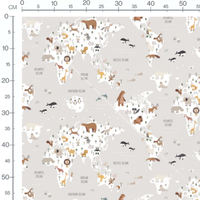 Tissu - Animaux marron sur carte beige