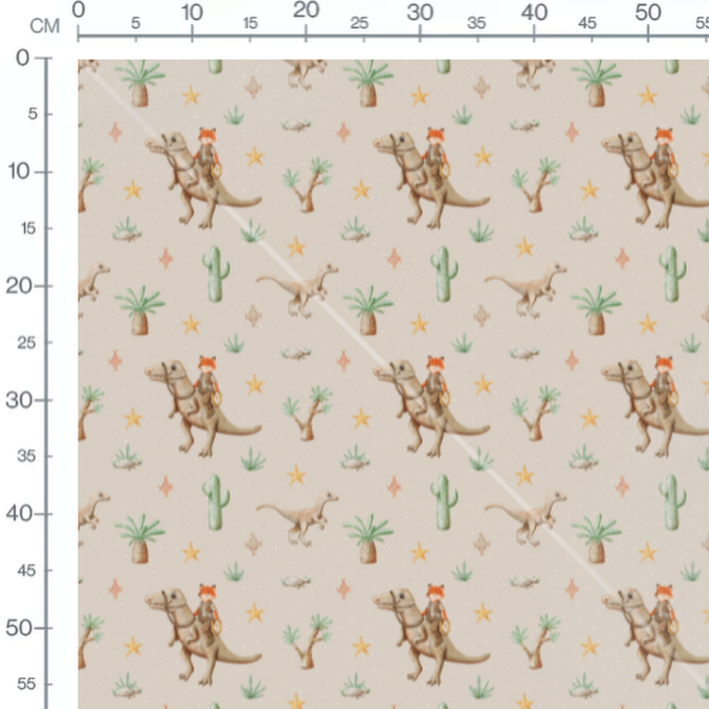 Tissu - Renard sur dinosaure beige
