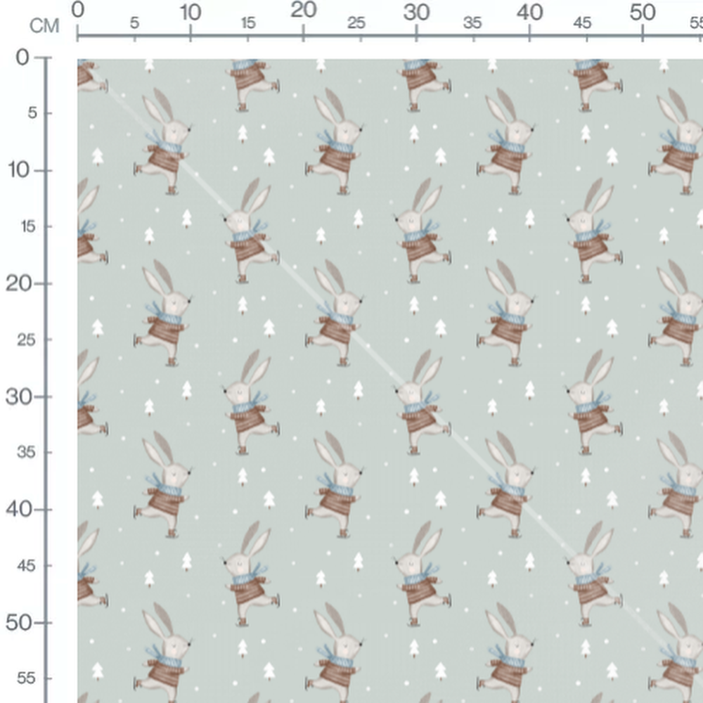 Tissu - Lapins patinant sur glace