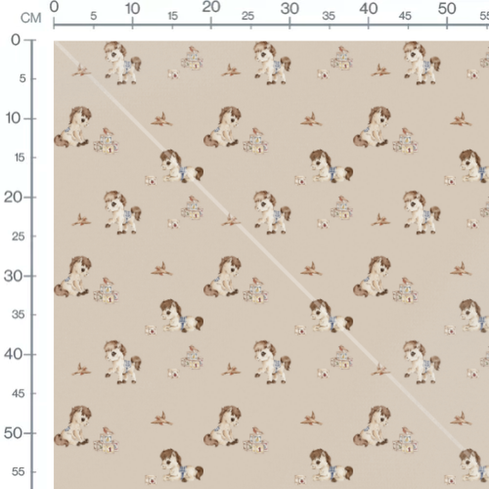 Tissu - Poulains et cubes colorés