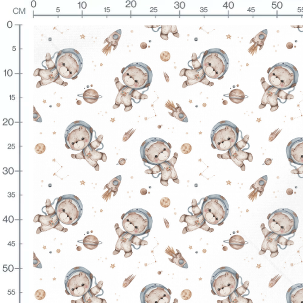 Tissu - Oursons astronautes sur blanc