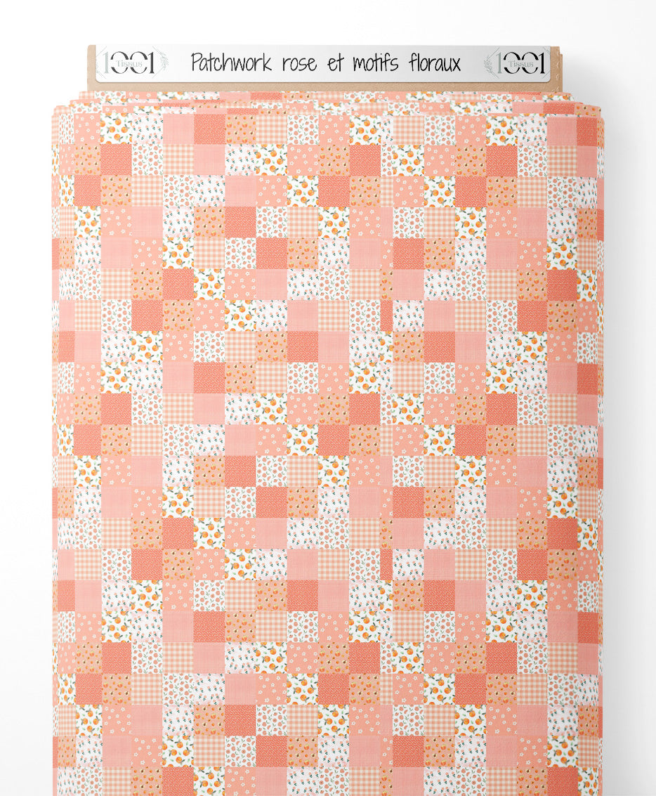 Tissu - Patchwork rose et motifs floraux