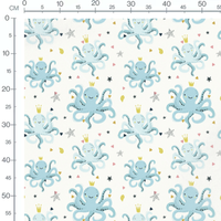 Tissu - Poulpes couronnés bleus