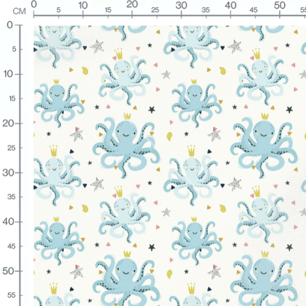 Tissu - Poulpes couronnés bleus