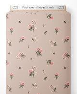 Tissu - Roses roses et bourgeons verts