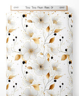Tissu - Tissu Fleurs Blanc Or