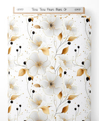Tissu - Tissu Fleurs Blanc Or
