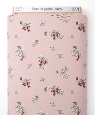 Tissu - Fleurs et papillons colorés