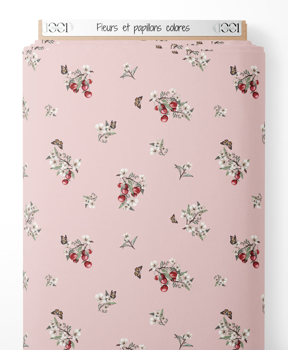Tissu - Fleurs et papillons colorés