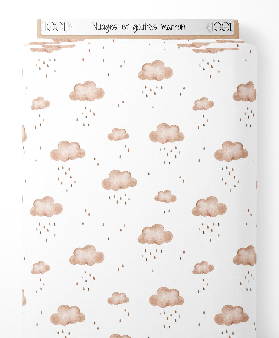 Tissu - Nuages et gouttes marron