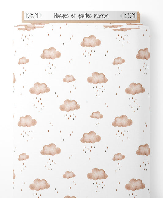 Tissu - Nuages et gouttes marron