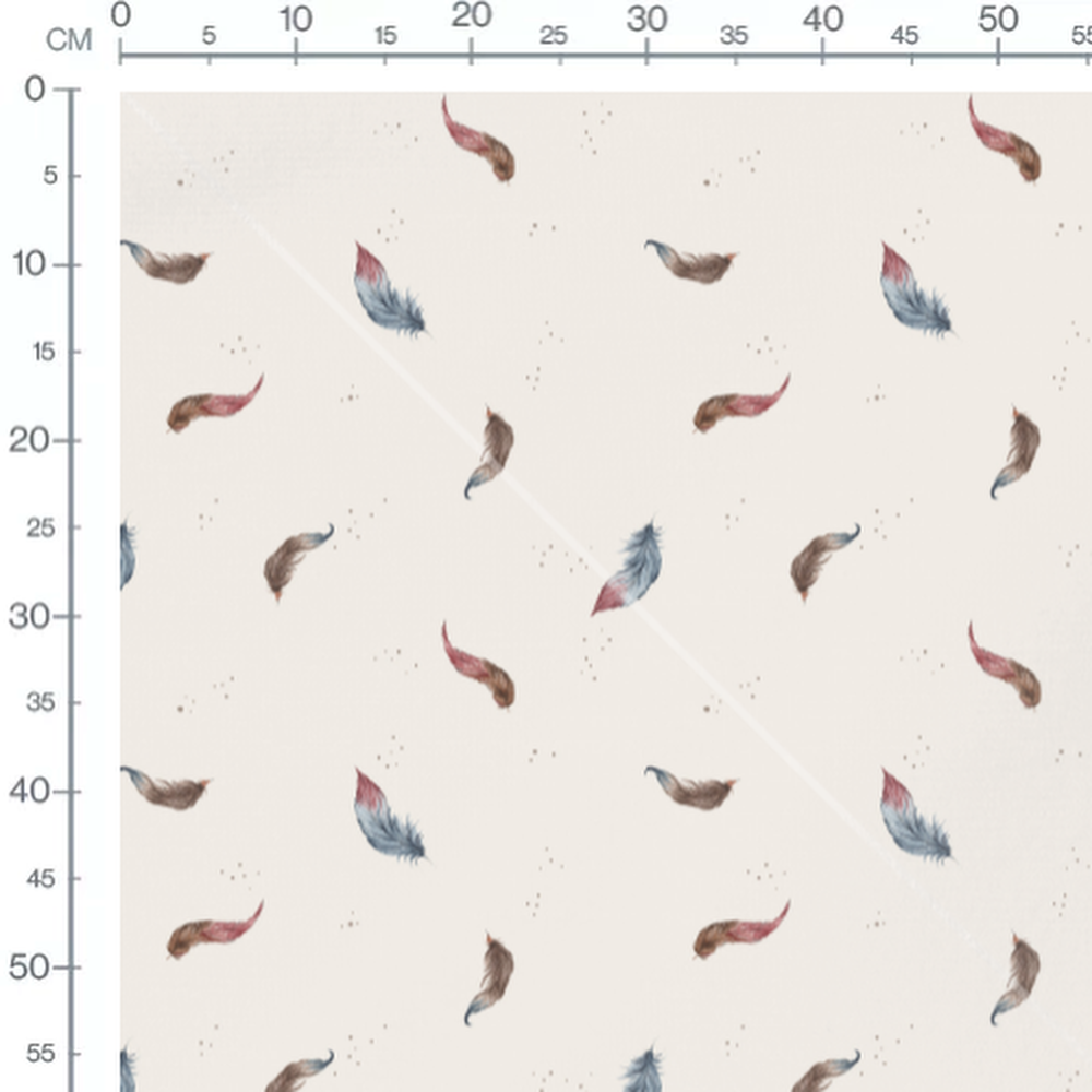 Tissu - Plumes colorées sur fond clair