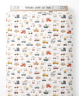 Tissu - Véhicules pastel sur blanc 2