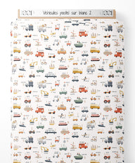 Tissu - Véhicules pastel sur blanc 2