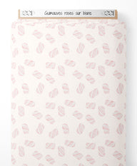 Tissu - Guimauves roses sur blanc
