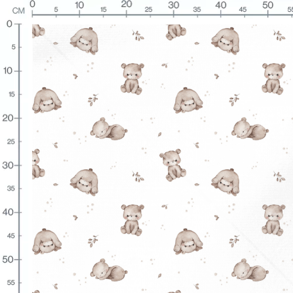 Tissu - Oursons aquarelle et feuillage