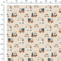 Tissu - Camions marron sur fond beige