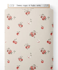 Tissu - Pommes rouges et feuilles vertes