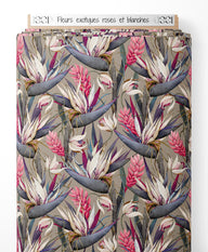 Tissu - Fleurs exotiques roses et blanches