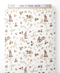 Tissu - Lapins et feuillage aquarelle