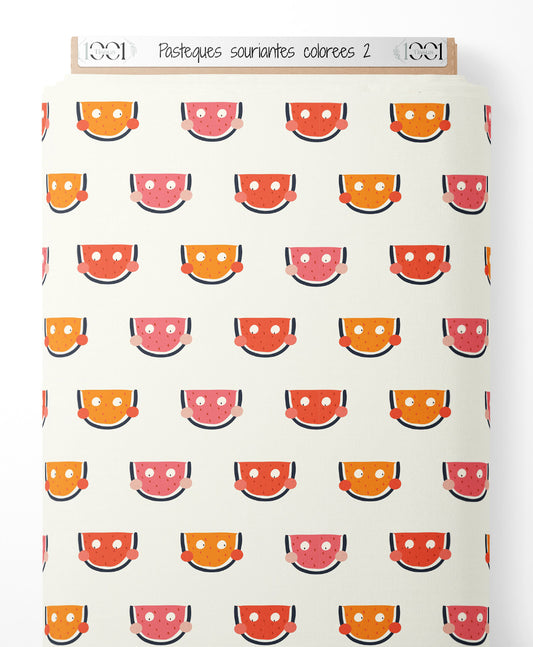 Tissu - Pastèques souriantes colorées 2