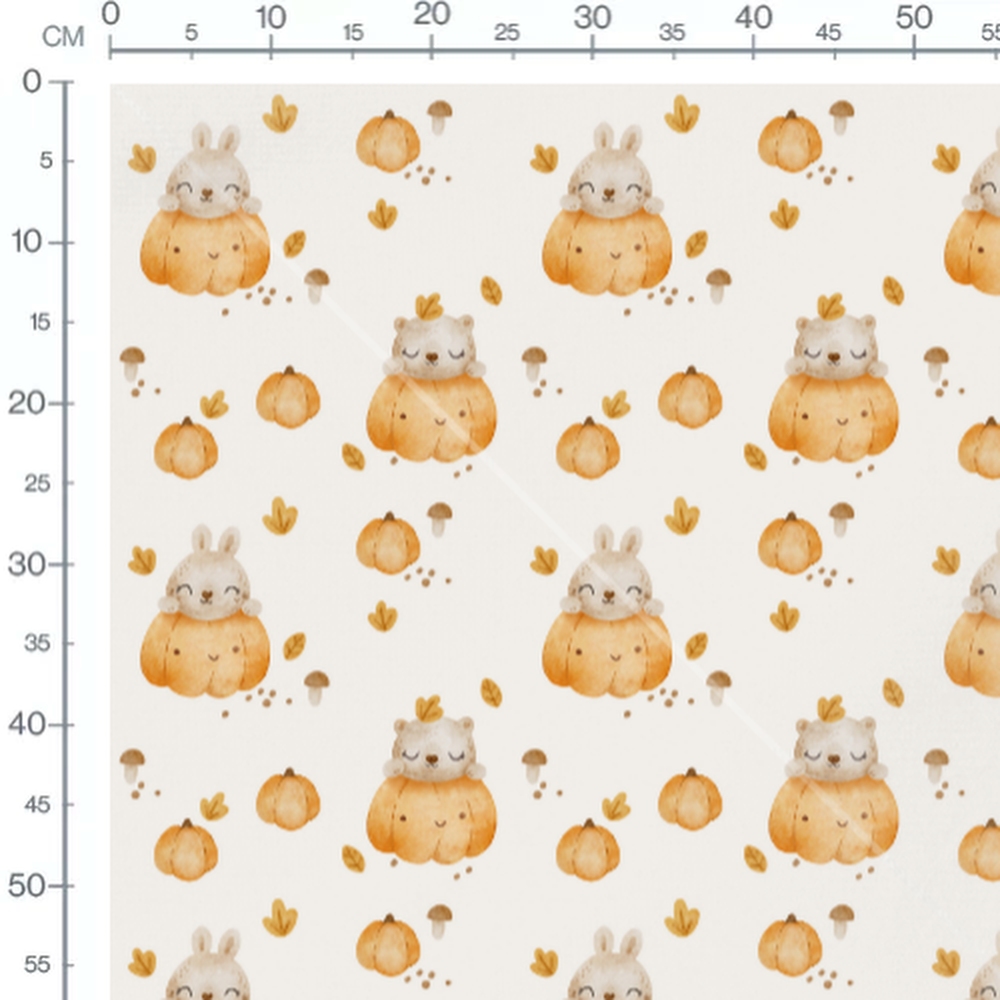 Tissu - Lapins et ours joyeux orange