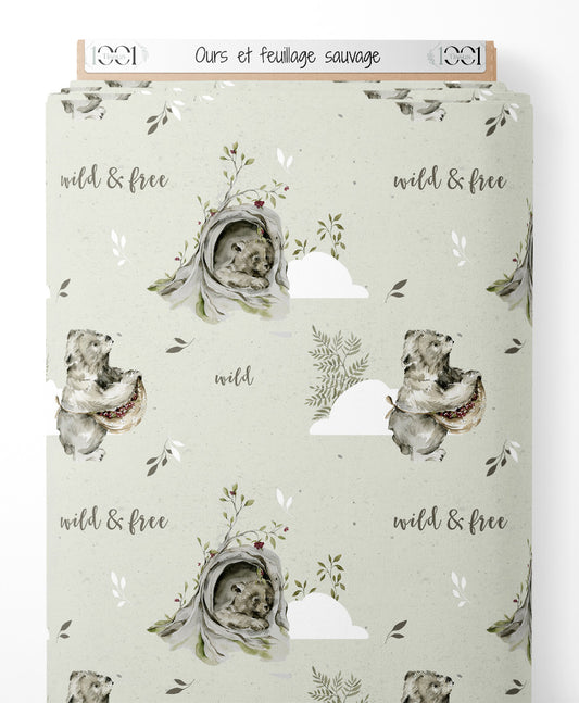 Tissu - Ours et feuillage sauvage