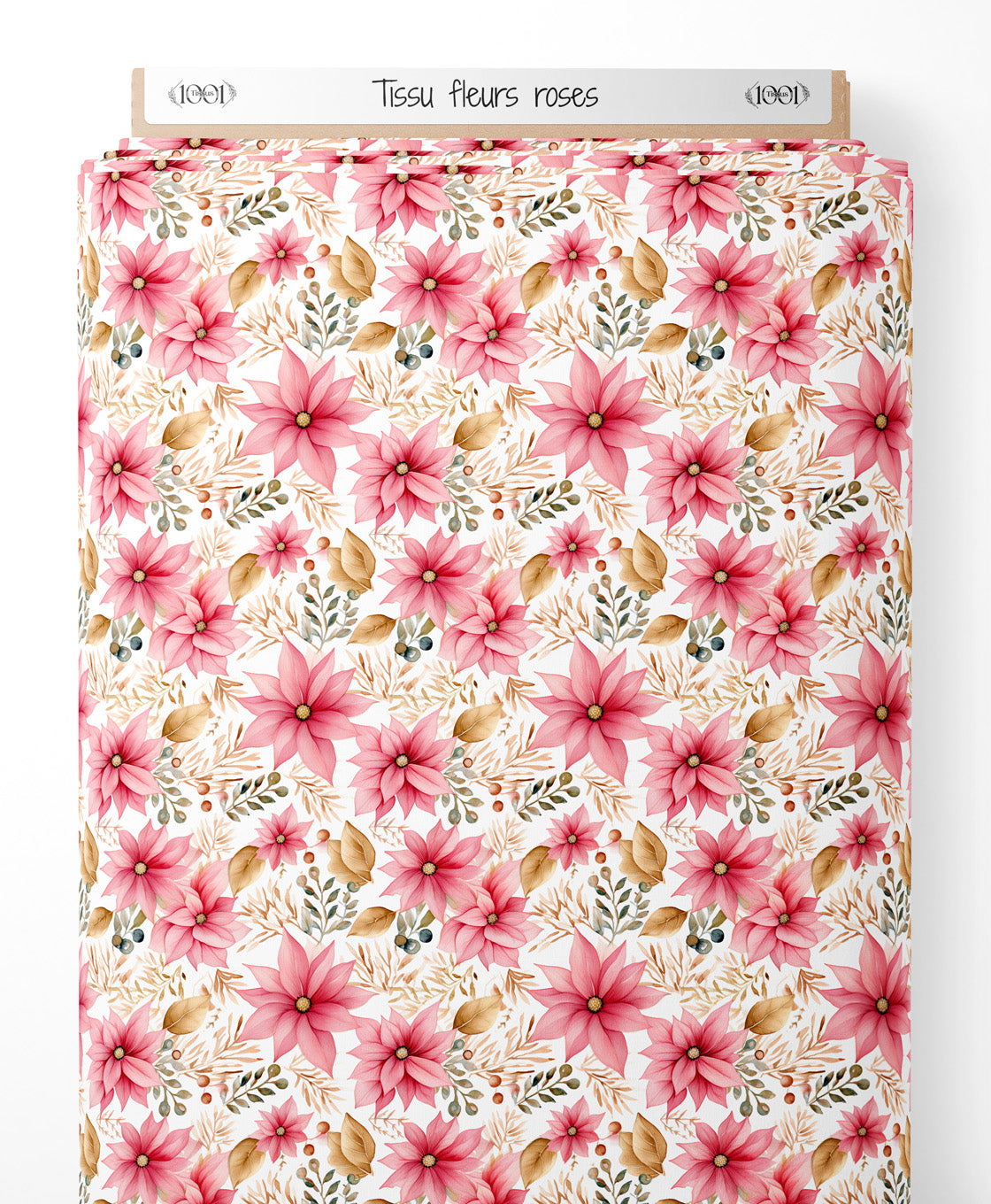 Tissu - fleurs roses