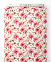 Tissu - fleurs roses