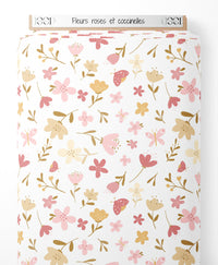 Tissu - Fleurs roses et coccinelles