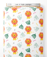 Tissu - Lions et feuilles graphiques