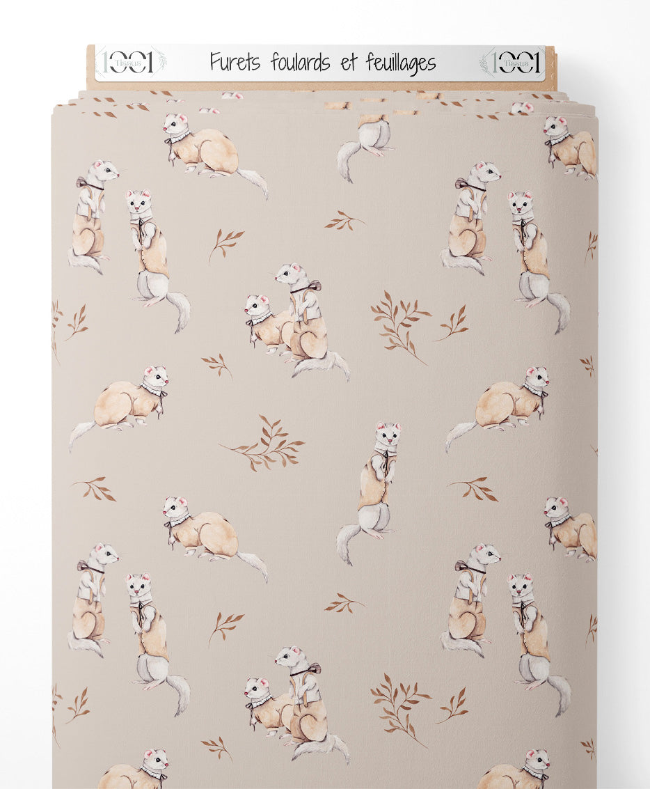 Tissu - Furets foulards et feuillages