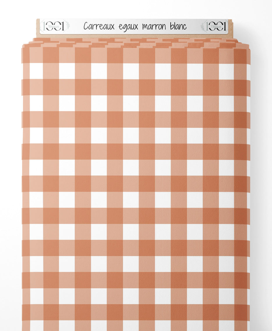 Tissu - Carreaux égaux marron blanc