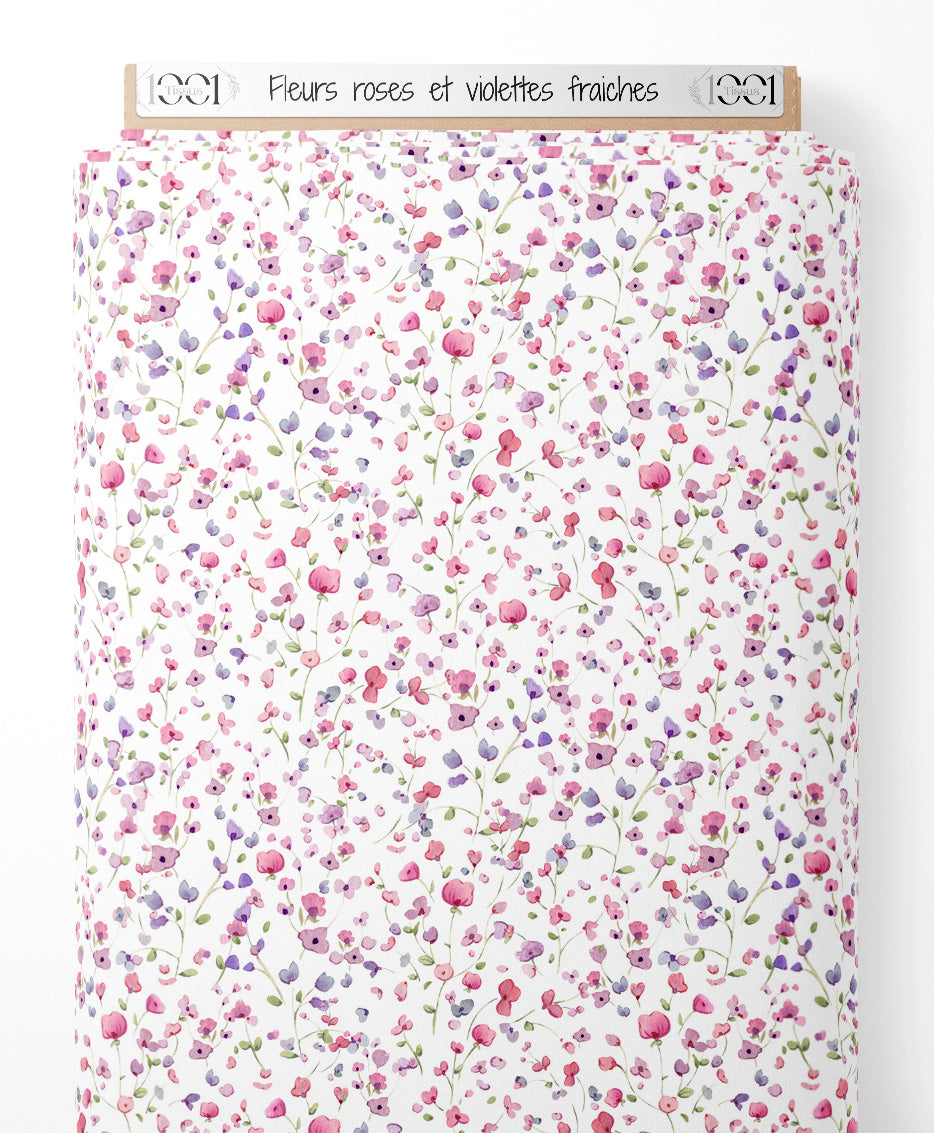 Tissu - Fleurs roses et violettes fraîches